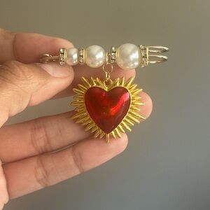 Gold and Red Heart Pendant Brooch